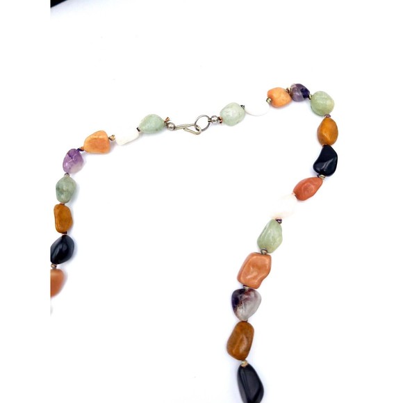 Multicolor Polished Gemstone Necklace Quartz Tigers Eye Jadeite Amethyst - Picture 5 of 7